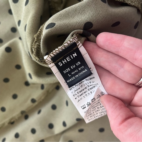 Retro Olive green ruffle wrap mini dress polka dot print - Picture 3 of 5